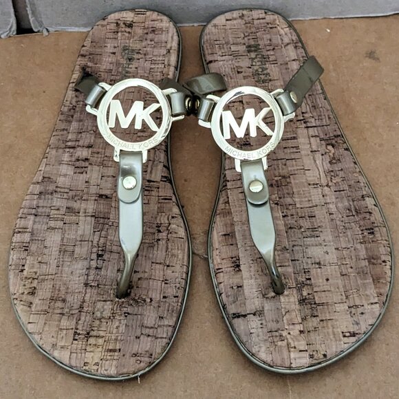 MICHAEL KORS Cork Sandals MK Logo charm Jelly PVC flip flop CHOOSE SIZE 7 - Picture 2 of 7